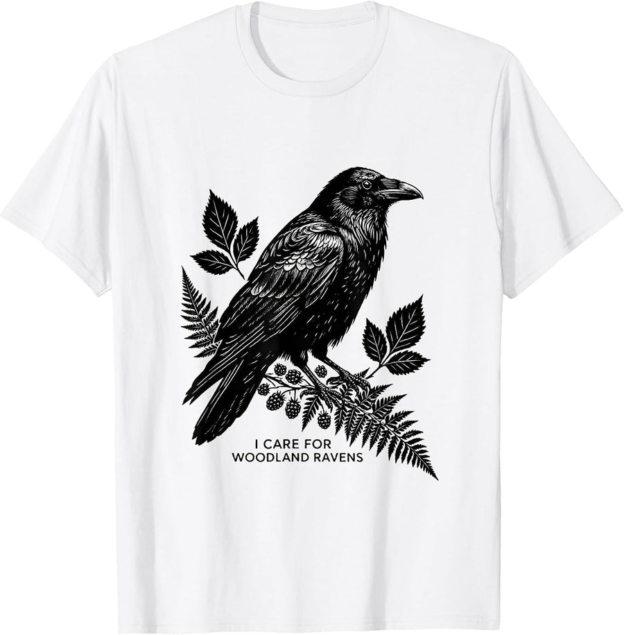 Men's I Care For Woodland Ravens Cottagecore Nature Lover T-Shirt - White