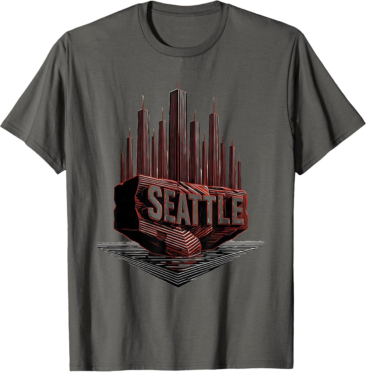 Seattle Geometric Grunge Vintage Skyline City Pride T-Shirt - Asphalt Grey