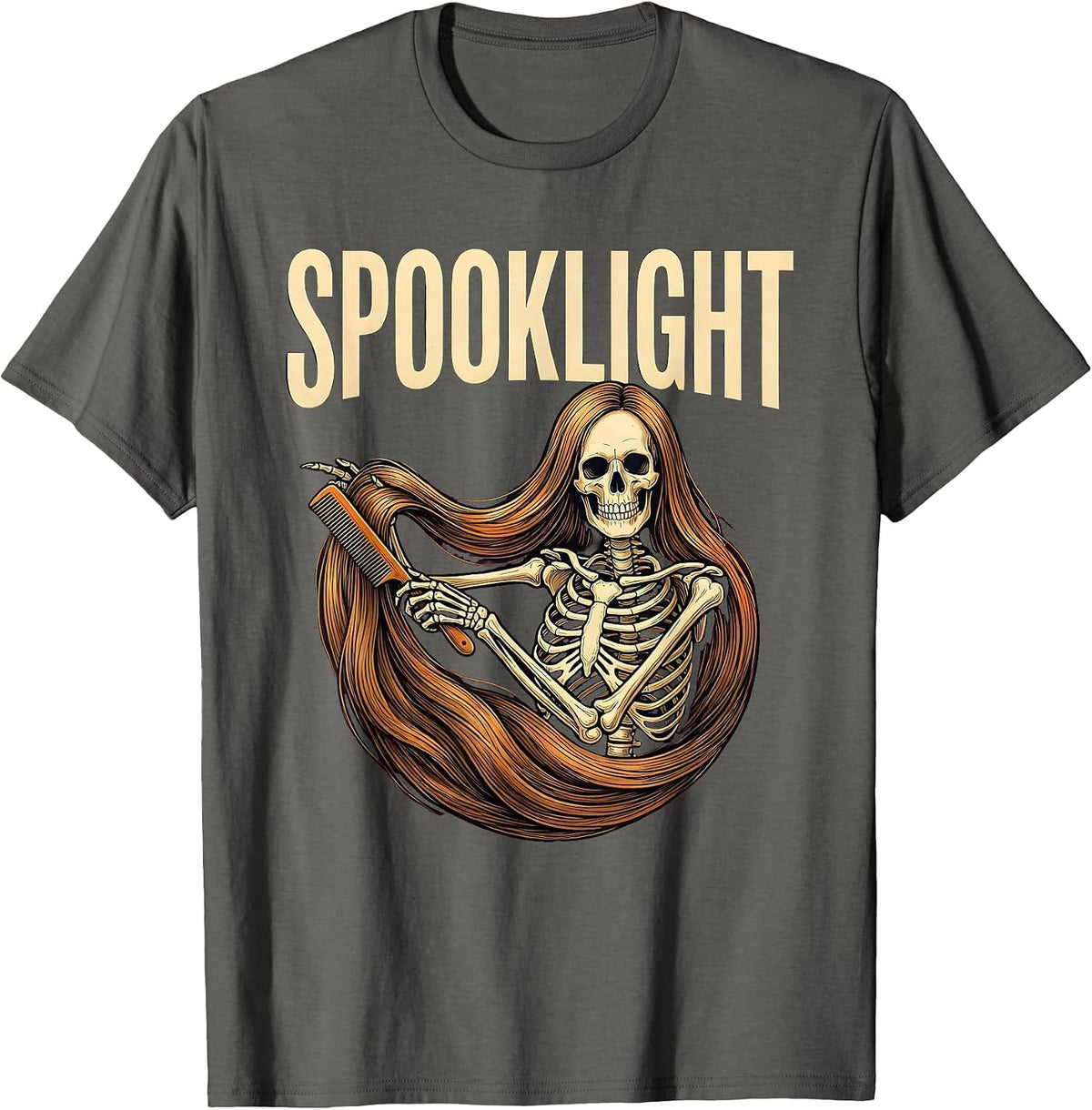 Spooklight Funny Skeleton Hairstylist Barber Halloween T-Shirt - Asphalt Grey
