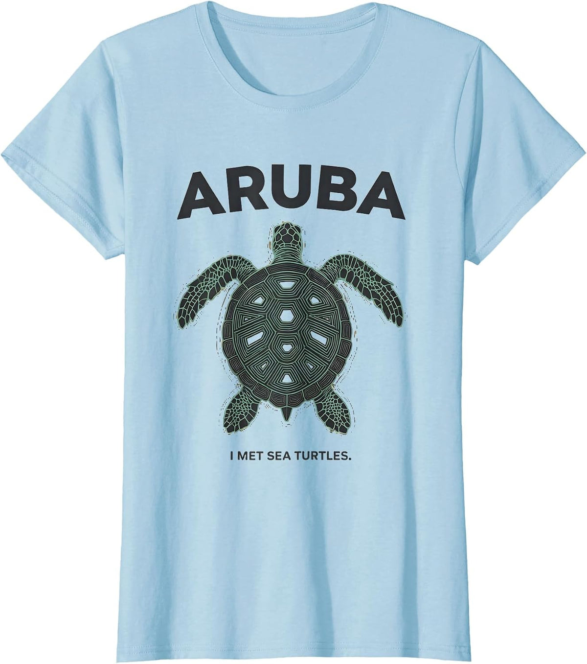 ARUBA I MET SEA TURTLES Minimalist Tropical Souvenir Sea T-Shirt - Baby Blue