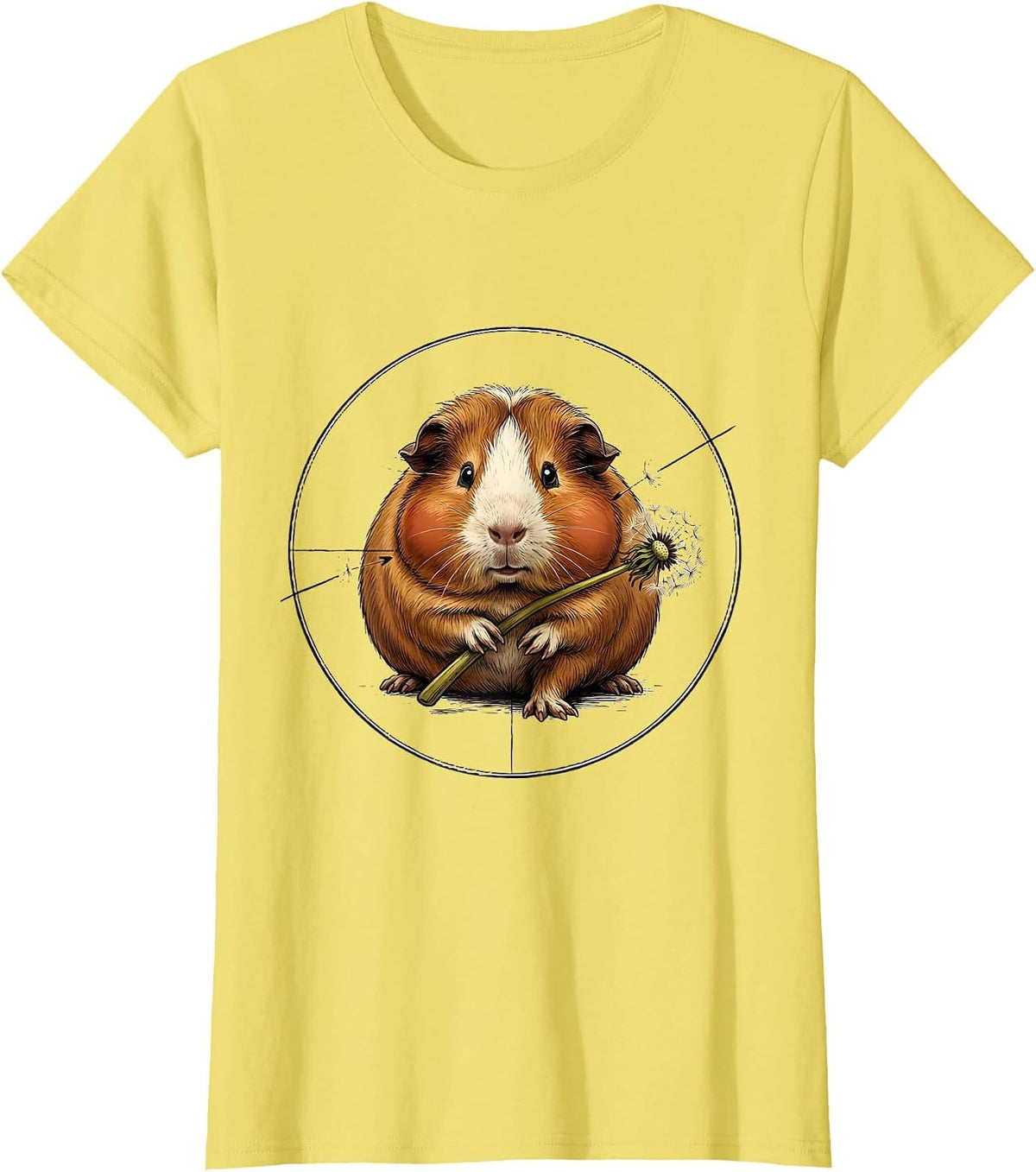 Women's Spherical Guinea Pig Dandelion Humor Pig Lover T-Shirt - Lemon Yellow