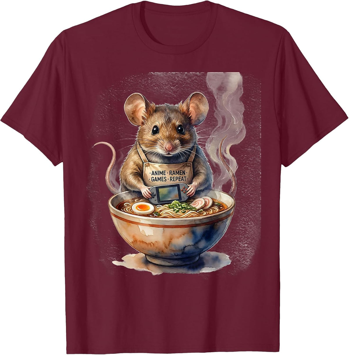 anime ramen games repeat Funny Anime Cat Gaming Humor T-Shirt - Burgundy