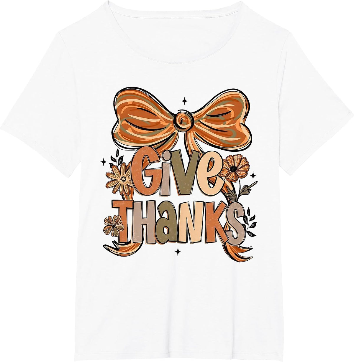 Give Thanks Floral Preppy Fall Thanksgiving Bow Coquette T-Shirt - White