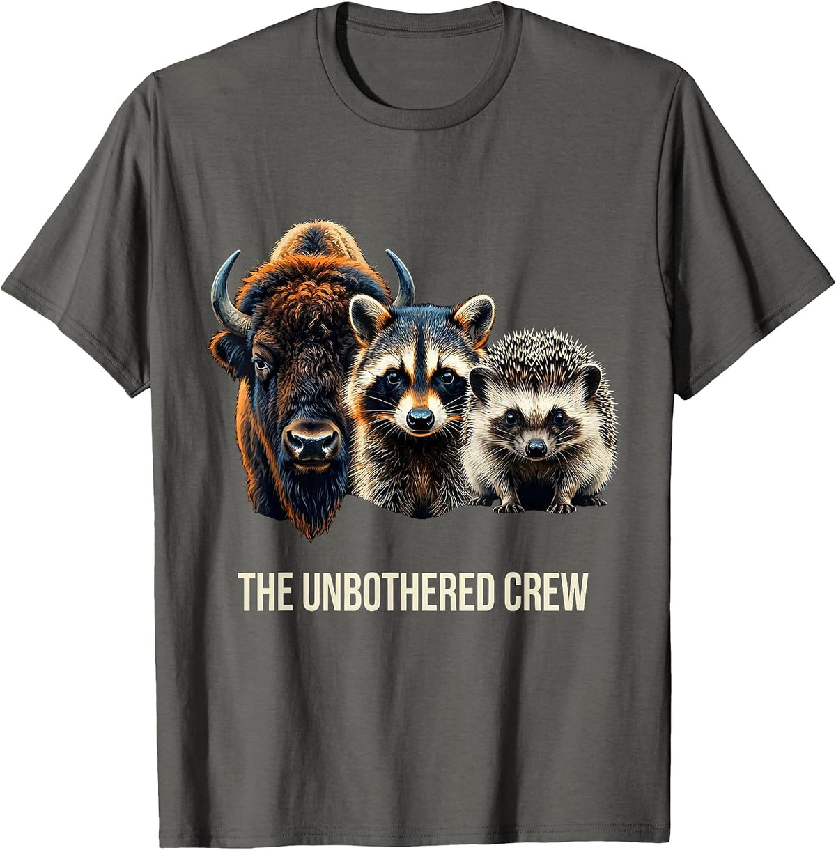 Men's The Unbothered Crew Funny Bison Raccoon Hedgehog Sunglasses T-Shirt - Asphalt Grey