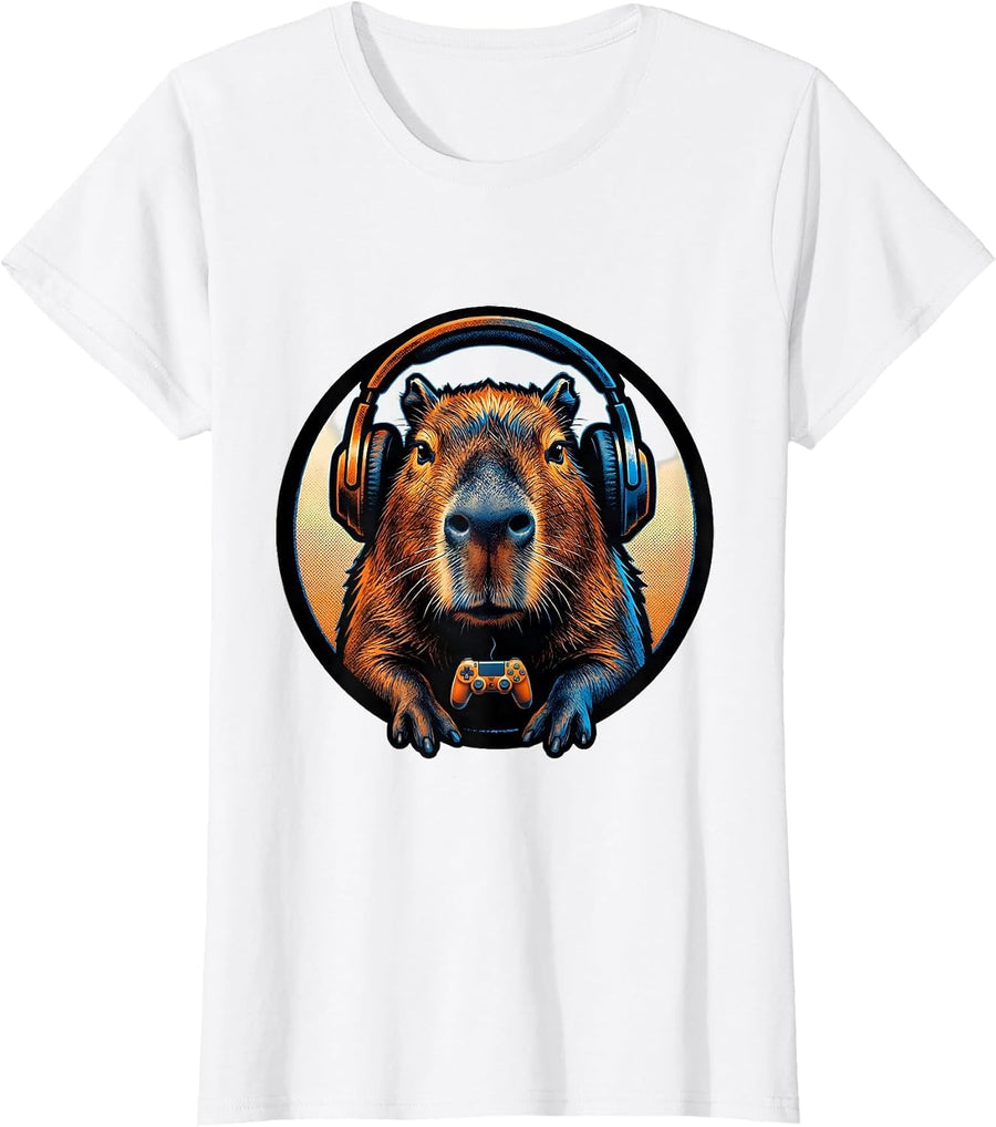 Women's Capybara Gamer Meme Humor Funny Video Games T-Shirt - White