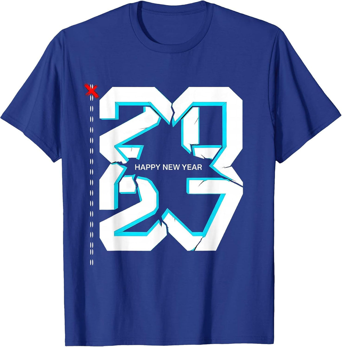 Happy New Year 2027 New Wave Typography Family Party T-Shirt - Royal Blue