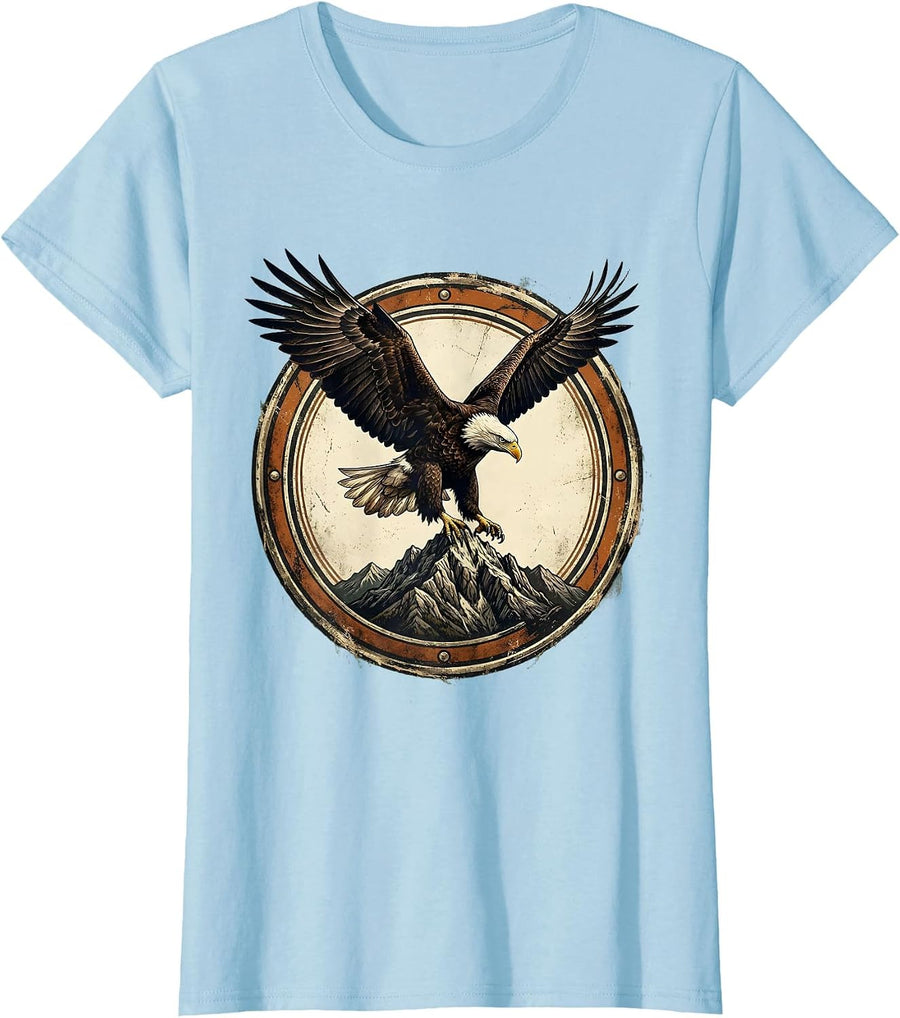 Women's God Is Good Bald Eagle Mountain Summit Design T-Shirt - Baby Blue
