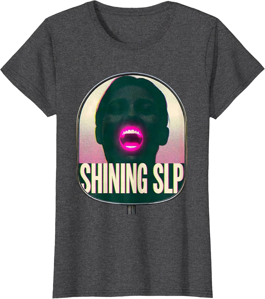 Women's Shining SLP Retro Speech Language Pathologist Therapist T-Shirt - Dark Heather Grey