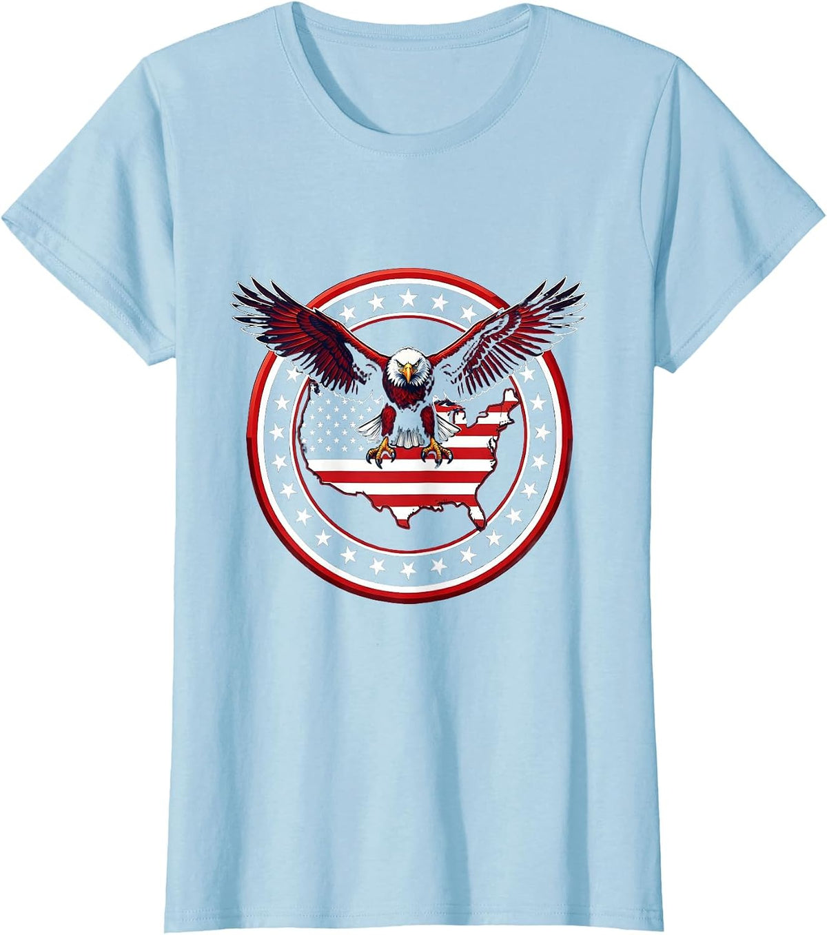 Patriotic USA Map Eagle Overlay Graphic T-Shirt - Baby Blue