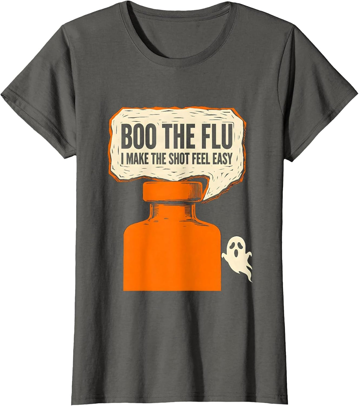 Women's Boo the Flu I Make the Shot Feel Easy Funny Nurse Halloween T-Shirt - Asphalt Grey