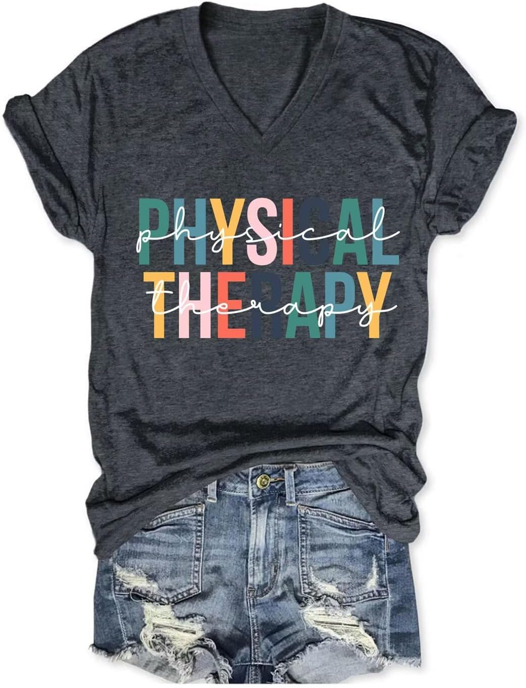 Physical Therapist V-Neck T-Shirt, Womens Funny Graphic Tees,Cute PT Student Shirt Birthday for Physical Therapist - Z2-dark