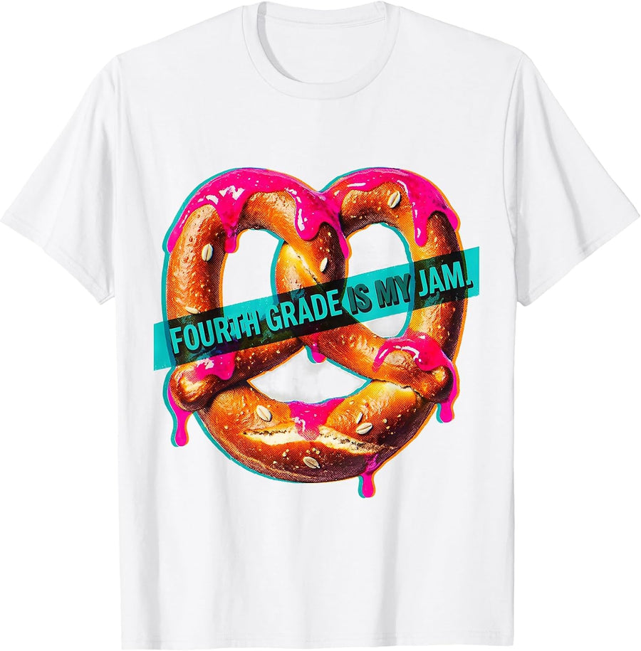 Men's Fourth Grade Is My Jam Risograph Strawberry Back To School T-Shirt - White