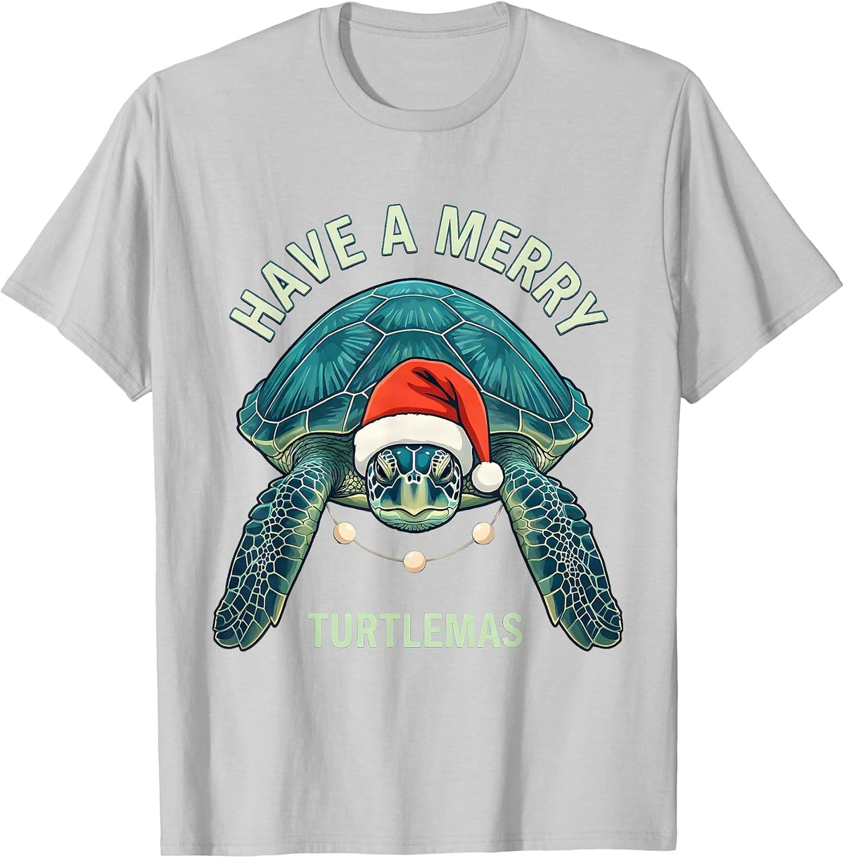 Men's Have A Merry Turtlemas Whimsical Sea Turtle Christmas Santa T-Shirt - Silver Grey