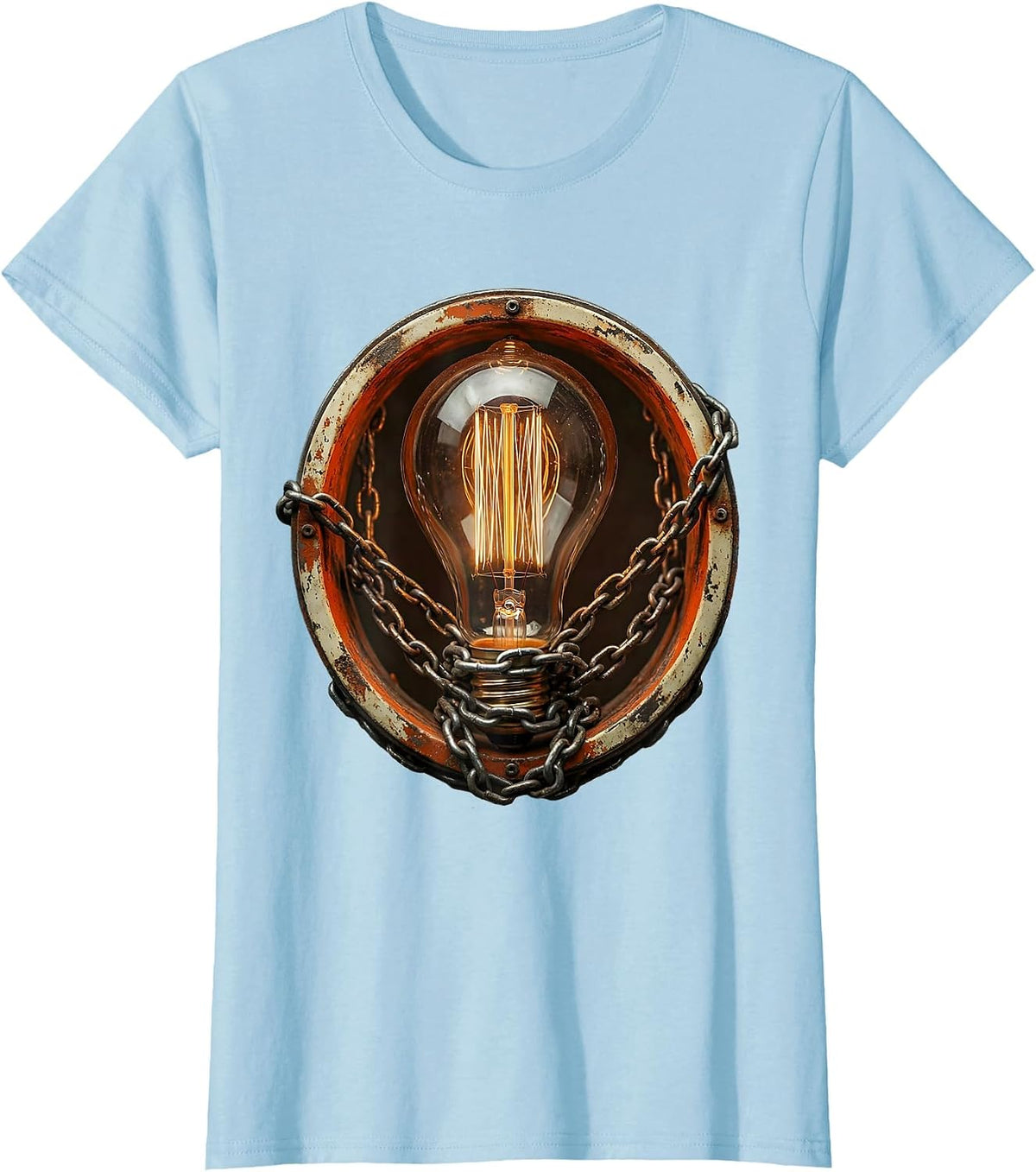 Grunge Chained Lightbulb Dark Art Illustration T-Shirt - Baby Blue