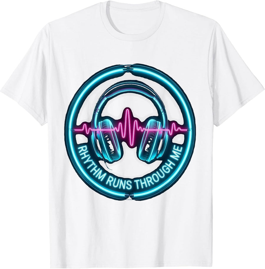 Rhythm Runs Through Me Hip Hop Music Design T-Shirt - White