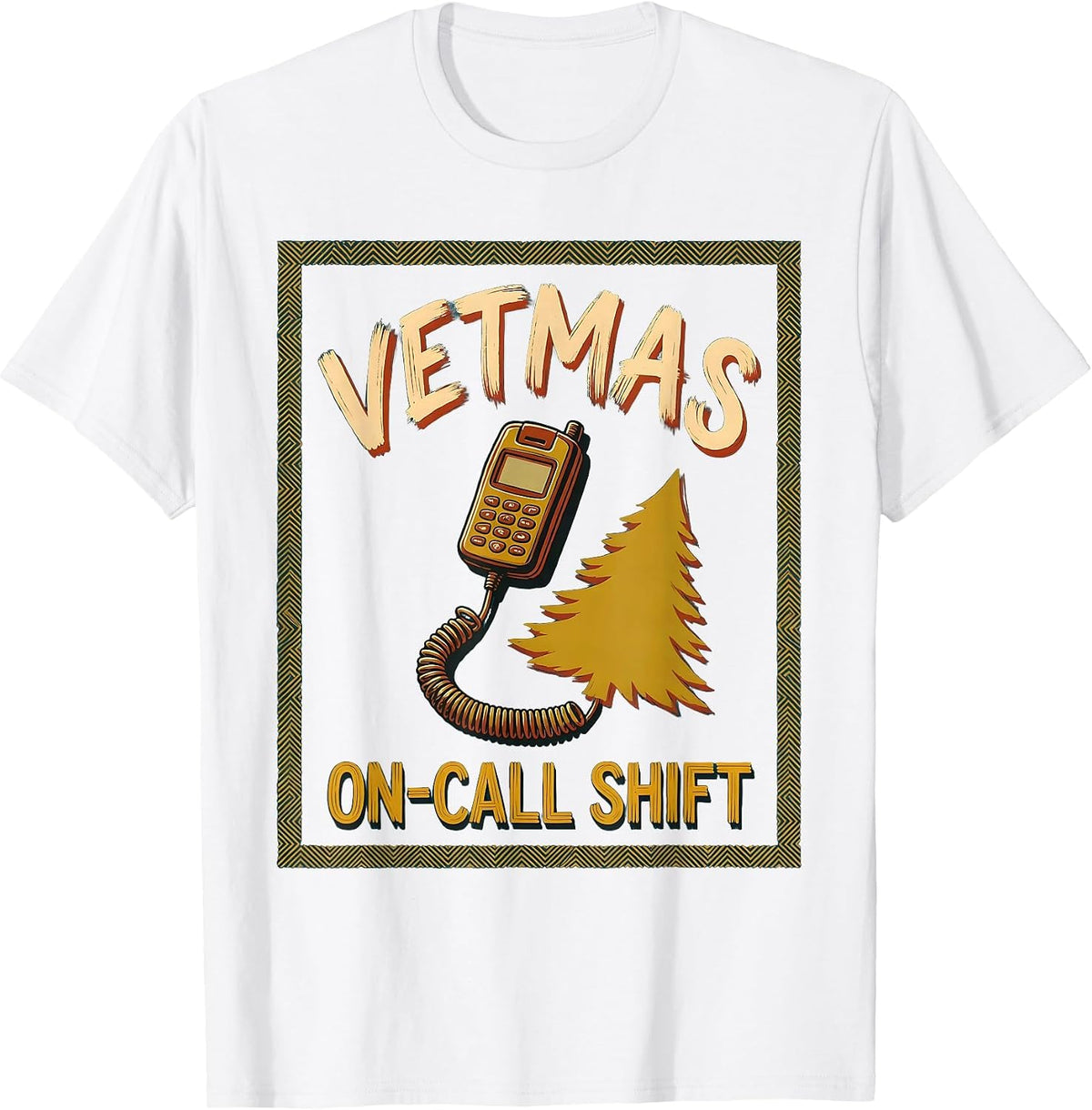 Men's Vetmas On-Call Shift Funny Veterinarian Christmas Vet Tech T-Shirt - White