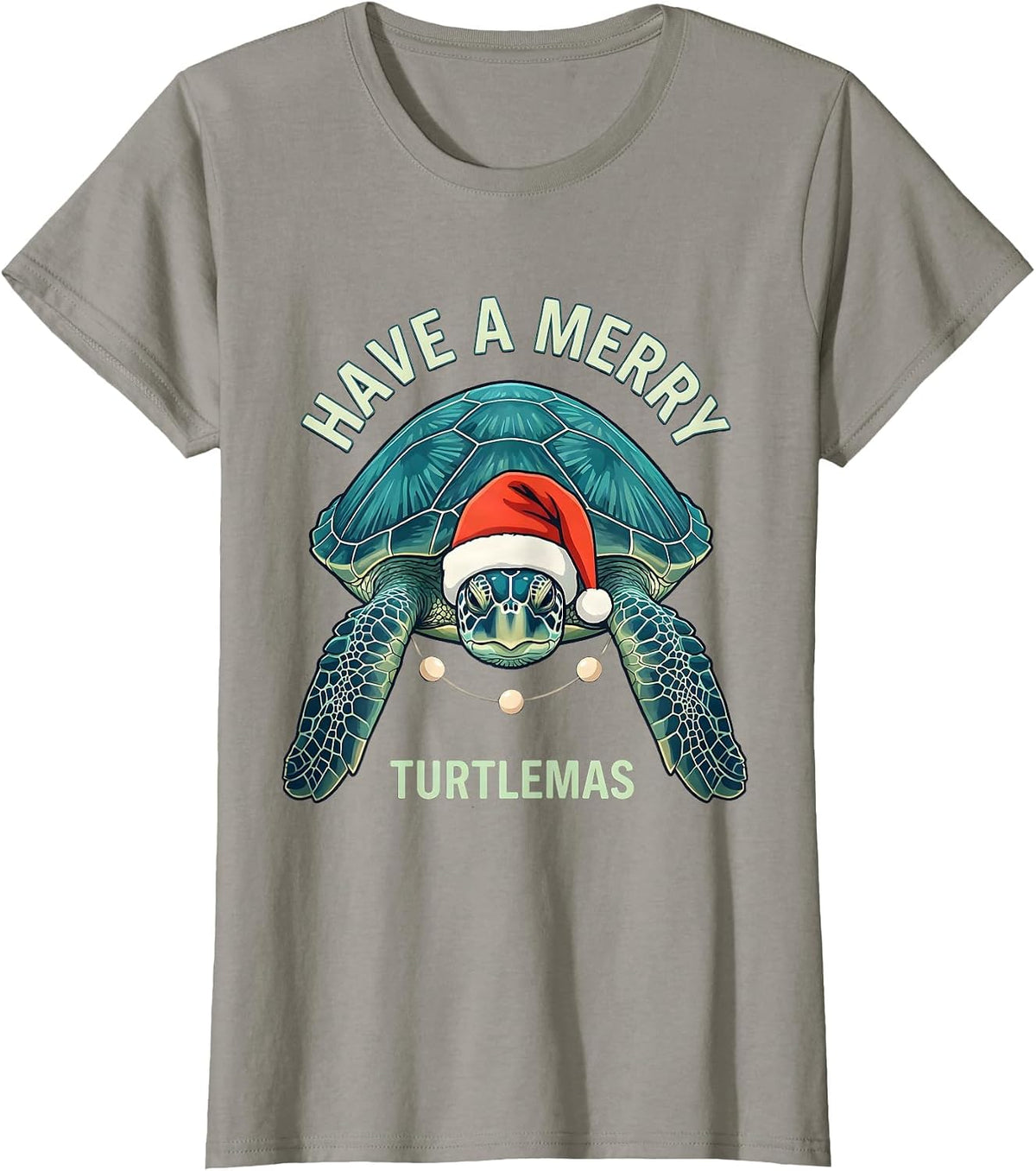 Women's Have A Merry Turtlemas Whimsical Sea Turtle Christmas Santa T-Shirt - Slate Grey