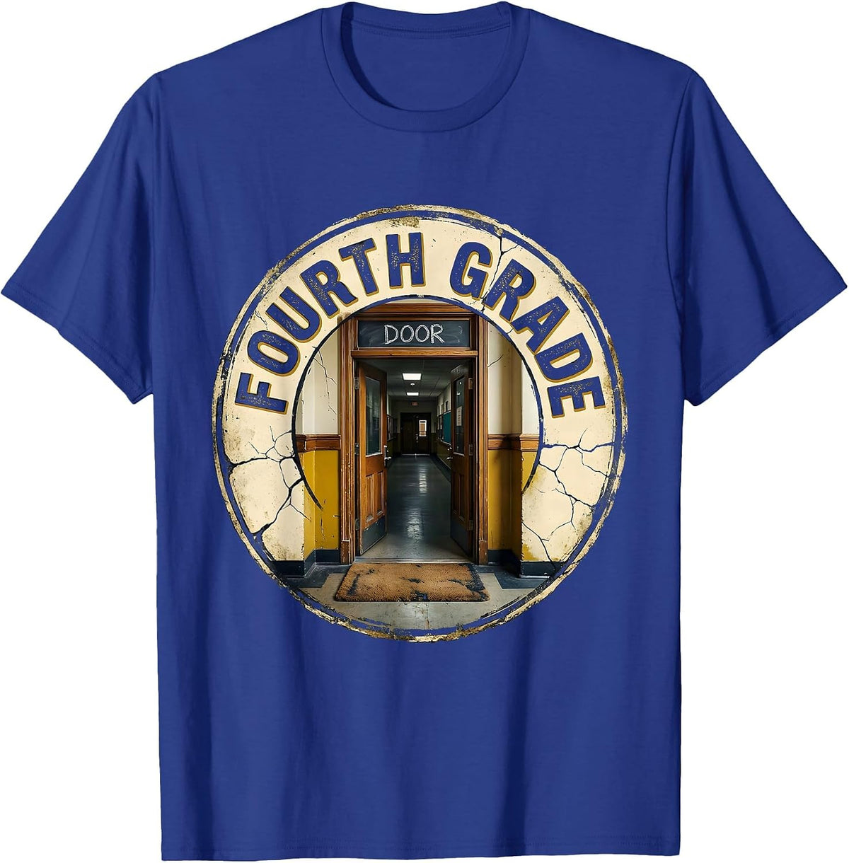 Men's Fourth Grade Door Distressed Retro Teacher Back To School T-Shirt - Royal Blue