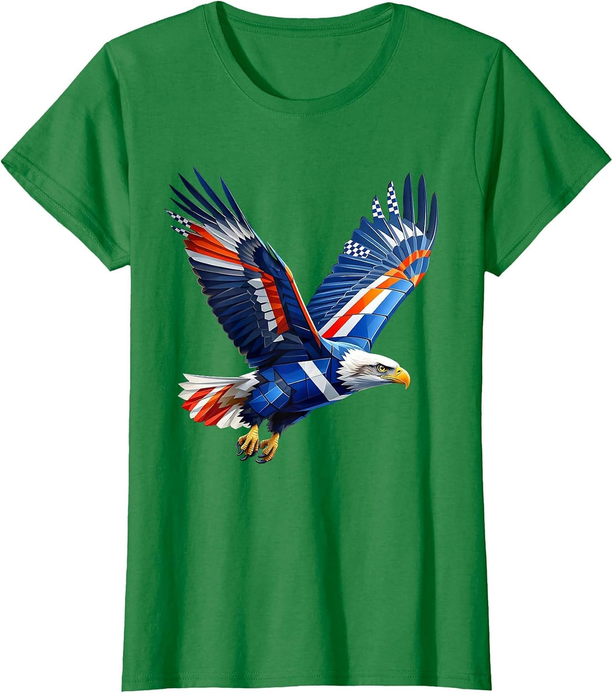 Eagle Diving Racing Stripes Graphic Design T-Shirt - Kelly Green