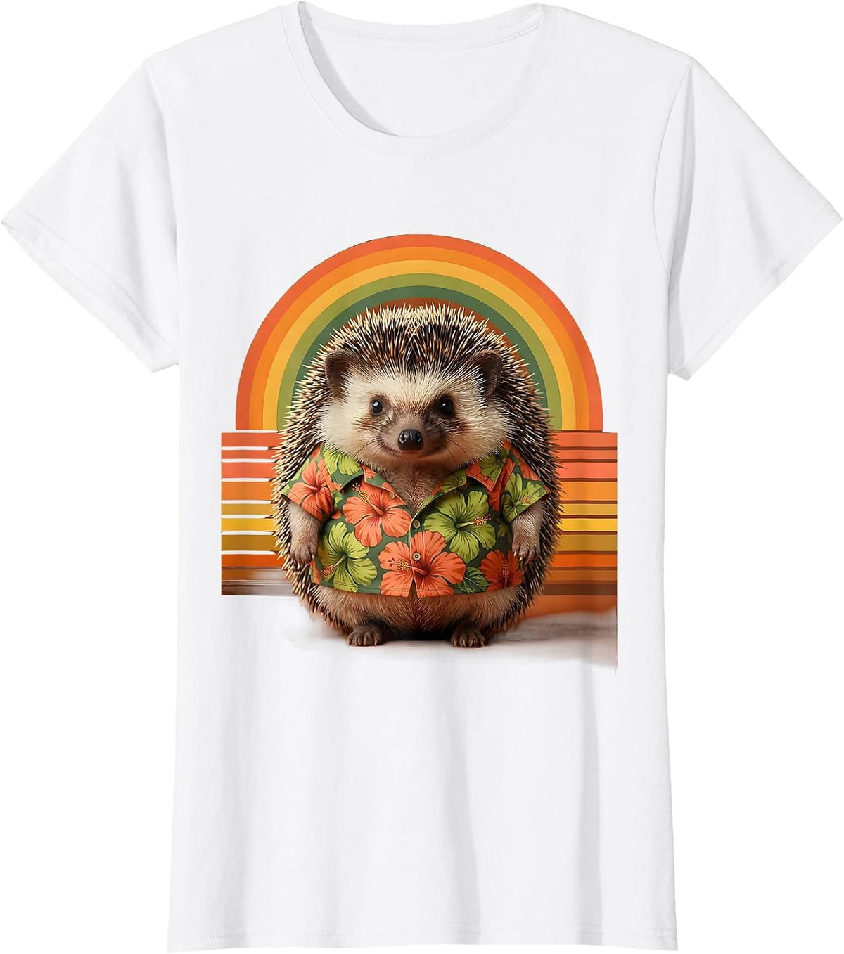 Women's Hedgehog Hawaiian Floral Shirt Kids Graphic Tee T-Shirt - White
