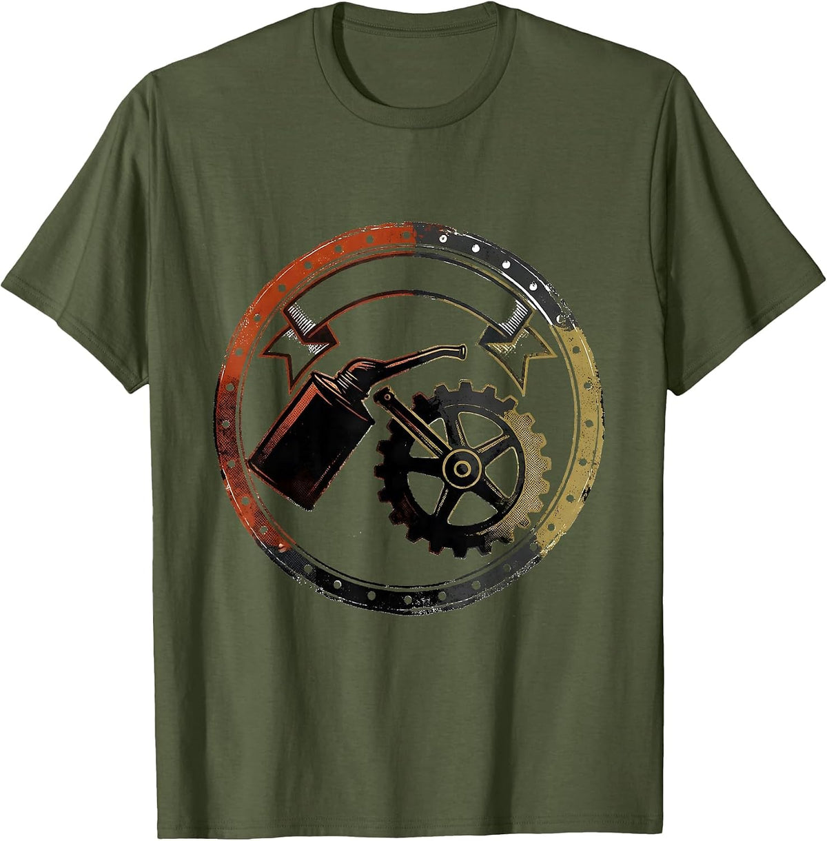 Men's Sealed Oil Can Steam Locomotive Train Enthusiast Vintage T-Shirt - Olive Green