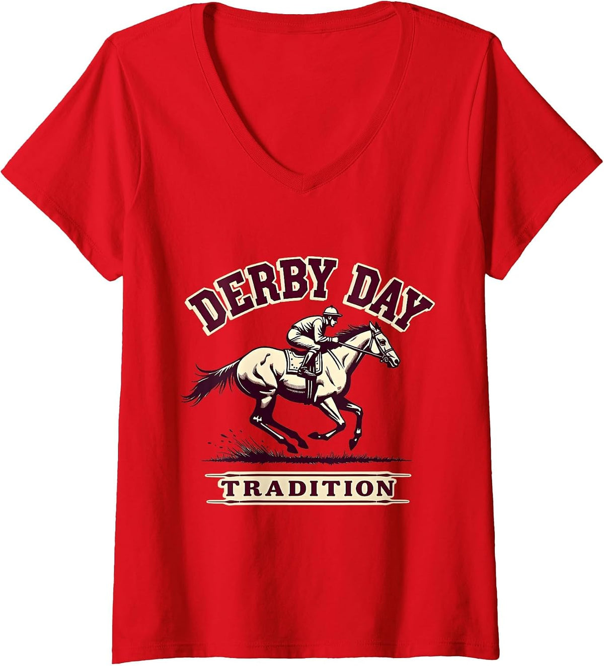 Women's Derby Day Tradition Classic Horse Racing Design V-Neck T-Shirt - Red