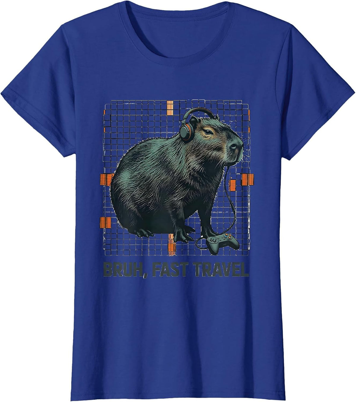 Women's Bruh, Fast Travel Editorial Conceptual Capybara Gamer Meme T-Shirt - Royal Blue