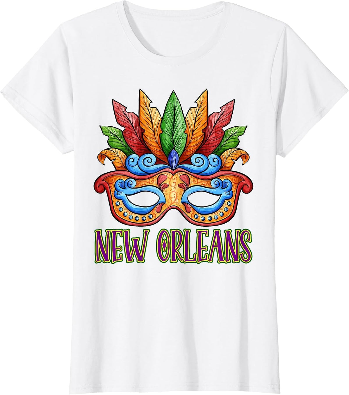 New Orleans Mardi Gras Souvenir Mask 2022 Men Women T-Shirt - White