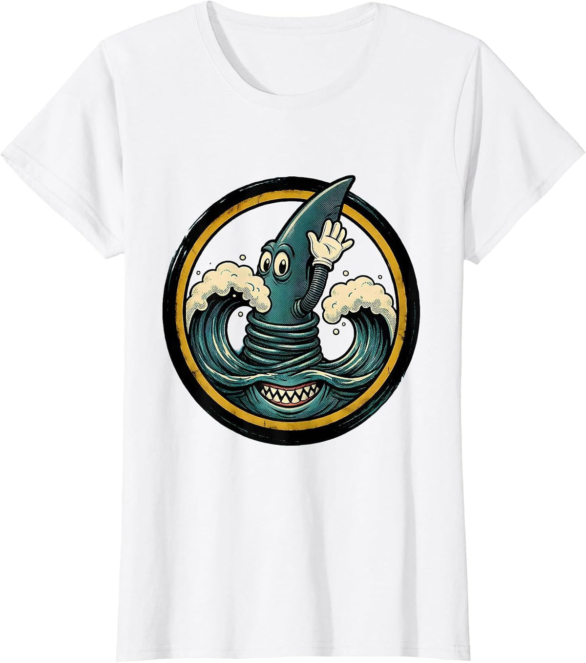 8th Birthday Shark Fin Ocean Waves Graphic T-Shirt - White