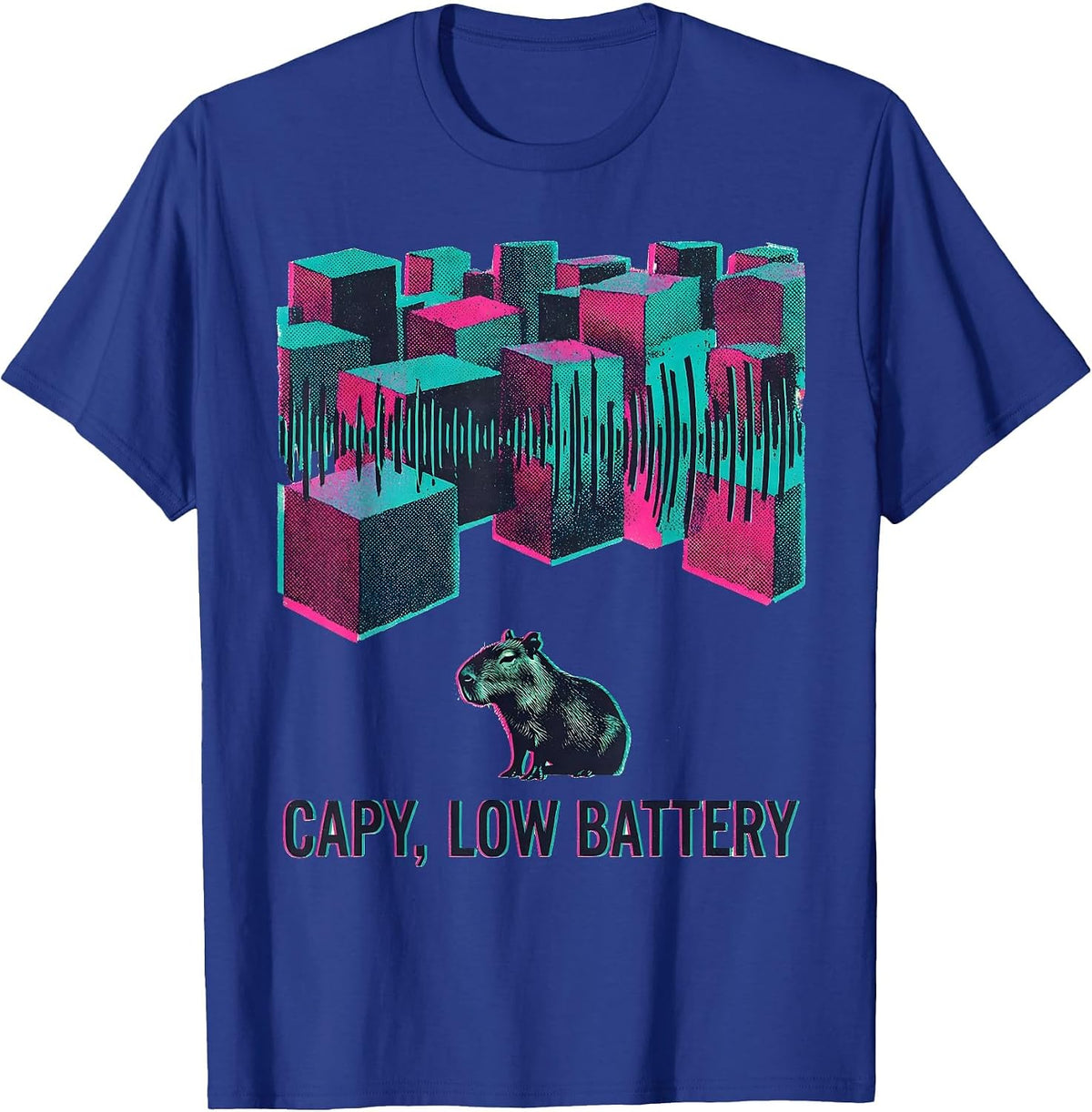 capy low battery Risograph Capybara Meme Animal Humor T-Shirt - Royal Blue