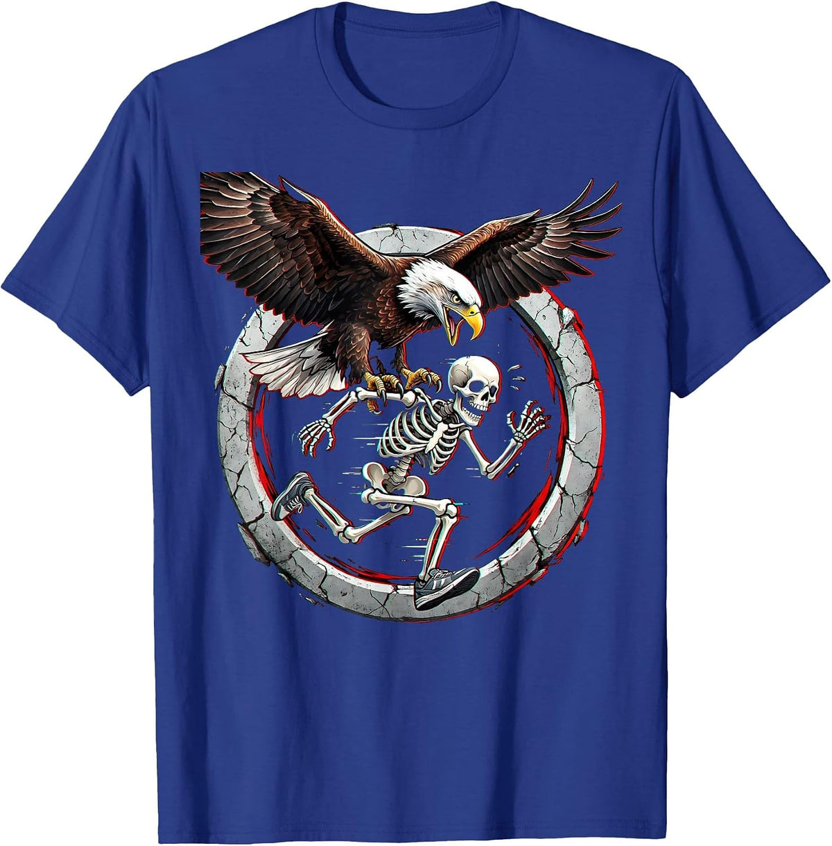 Skeleton Chased by Bald Eagle Patriotic Design T-Shirt - Royal Blue