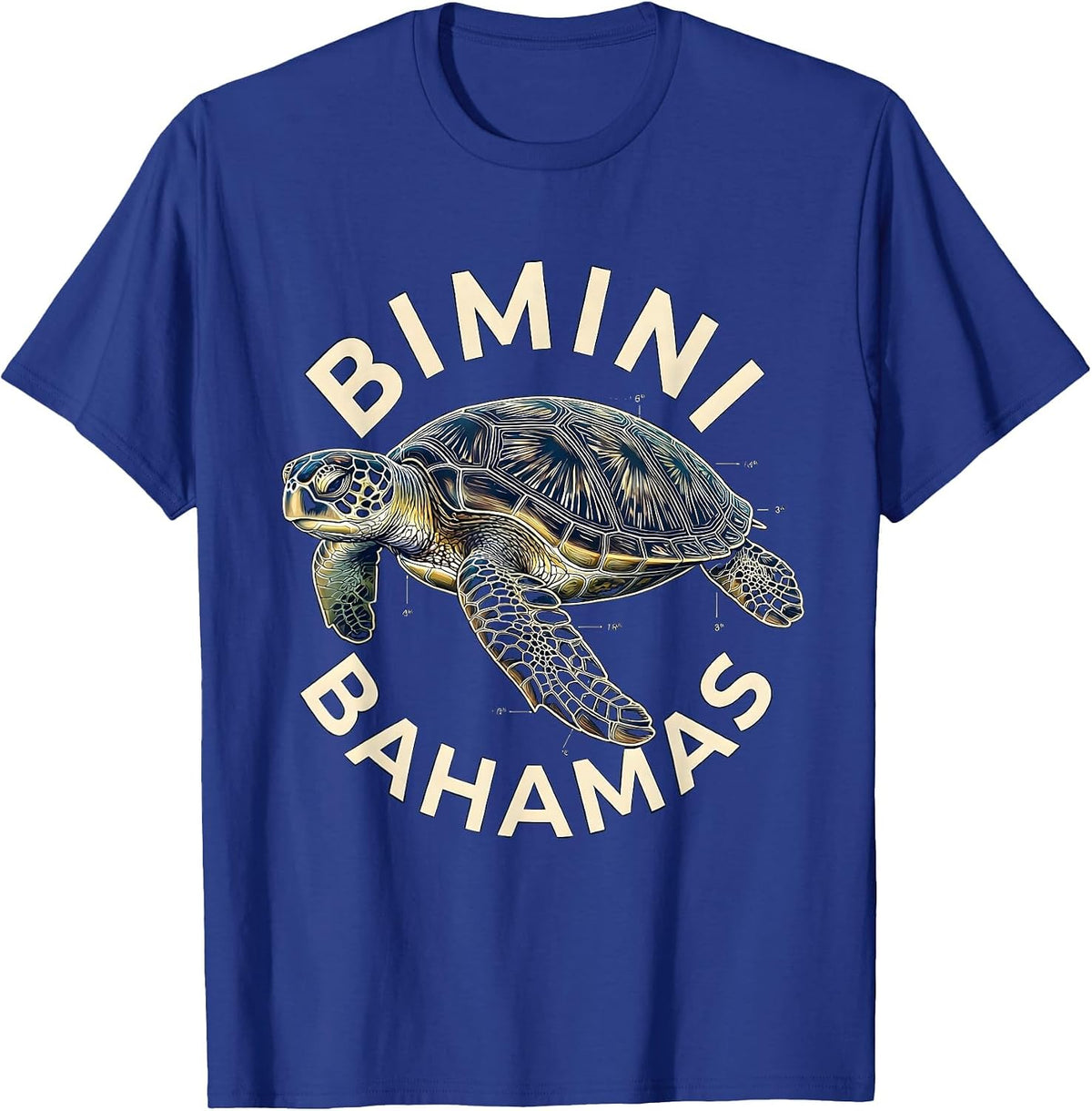 Men's Bimini Bahamas Topographic Contour Sea Turtle Souvenir T-Shirt - Royal Blue