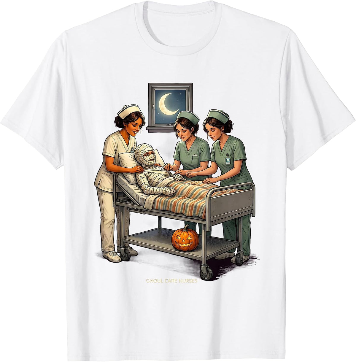 Men's Ghoul Care Nurses Funny Halloween Nurse Squad Team T-Shirt - White