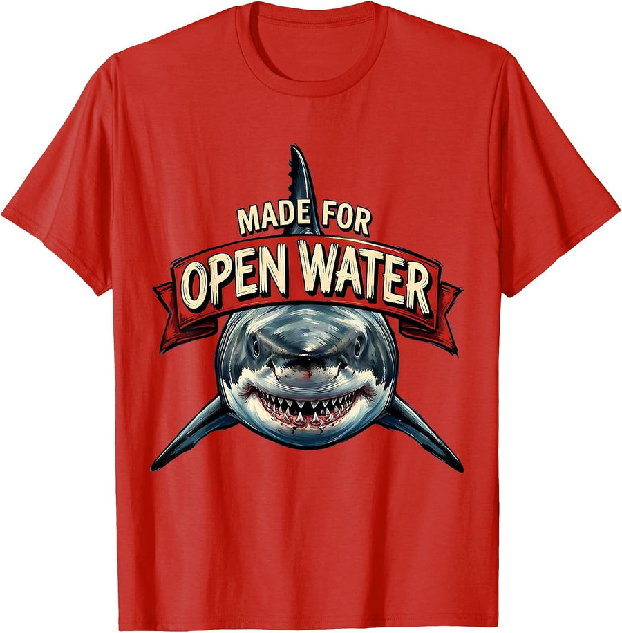 Men's Made for Open Water Shark Graphic Design T-Shirt - Red