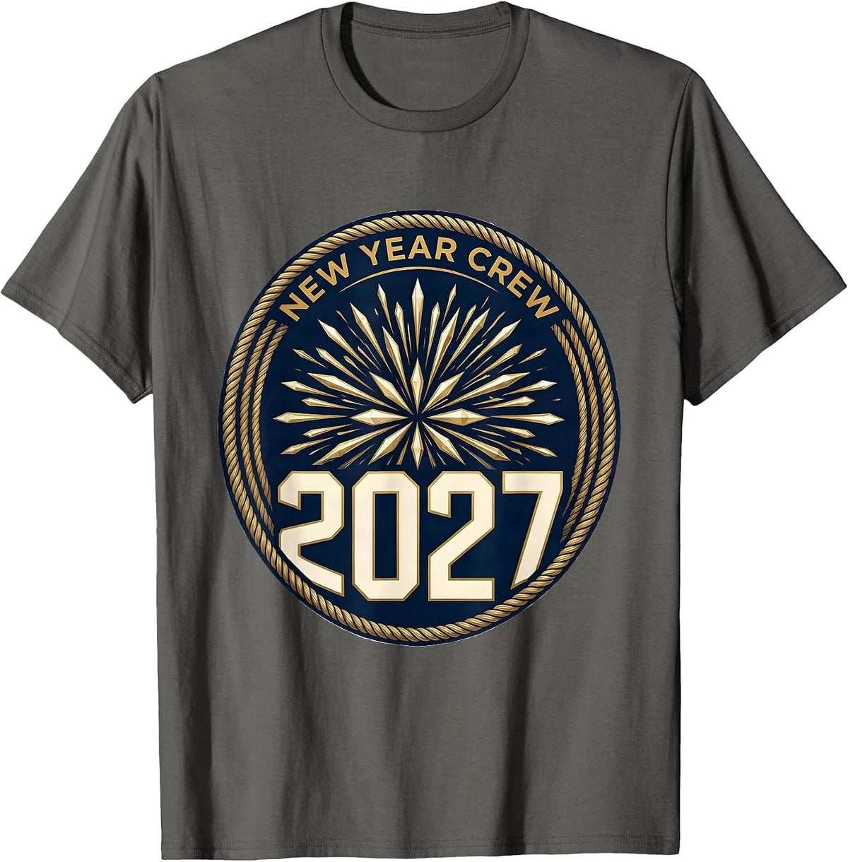 New Year Crew 2027 Emblem Family Party Keepsake T-Shirt - Asphalt Grey