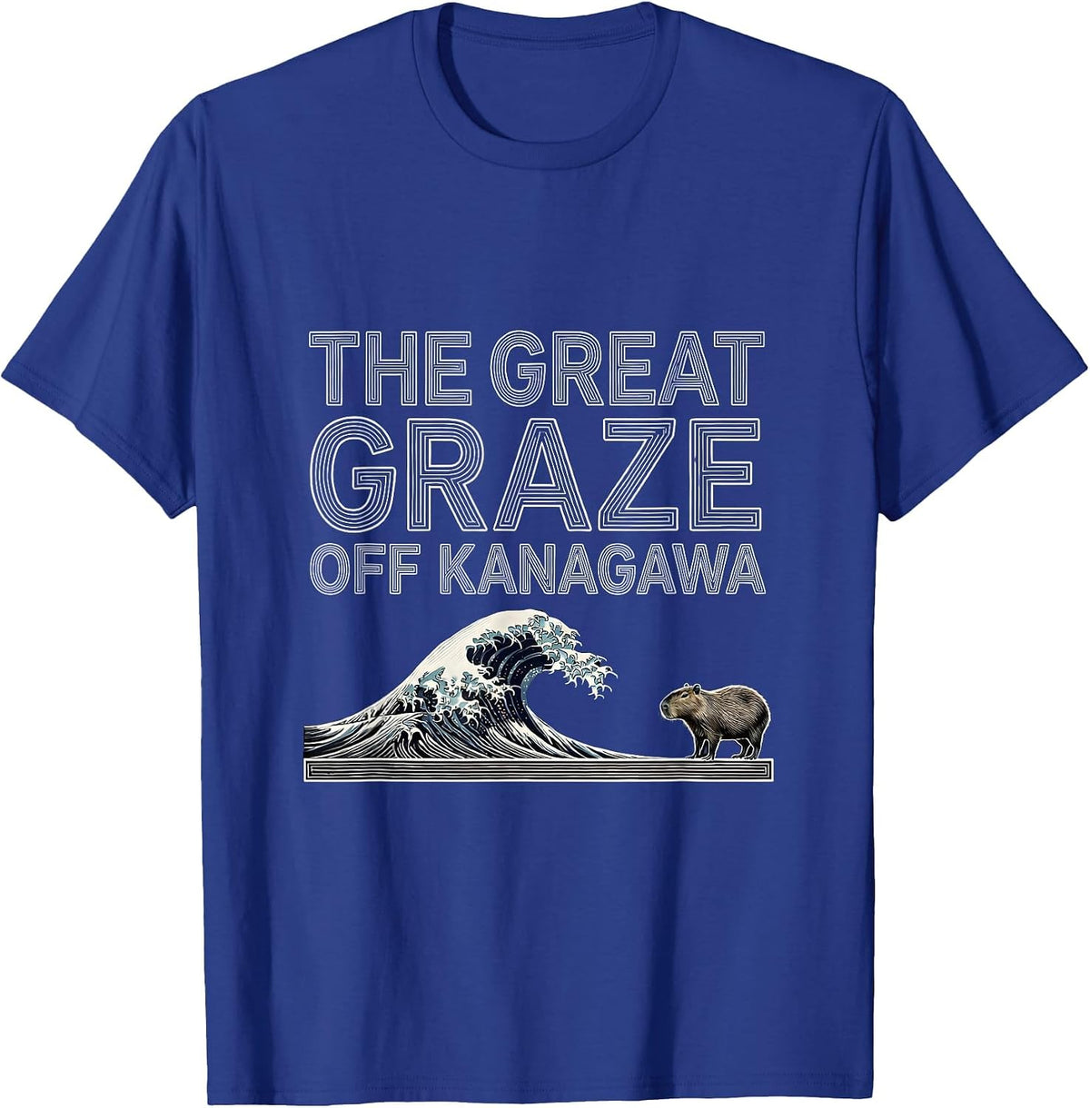 Men's The Great Graze off Kanagawa Funny Capybara Japanese Art T-Shirt - Royal Blue