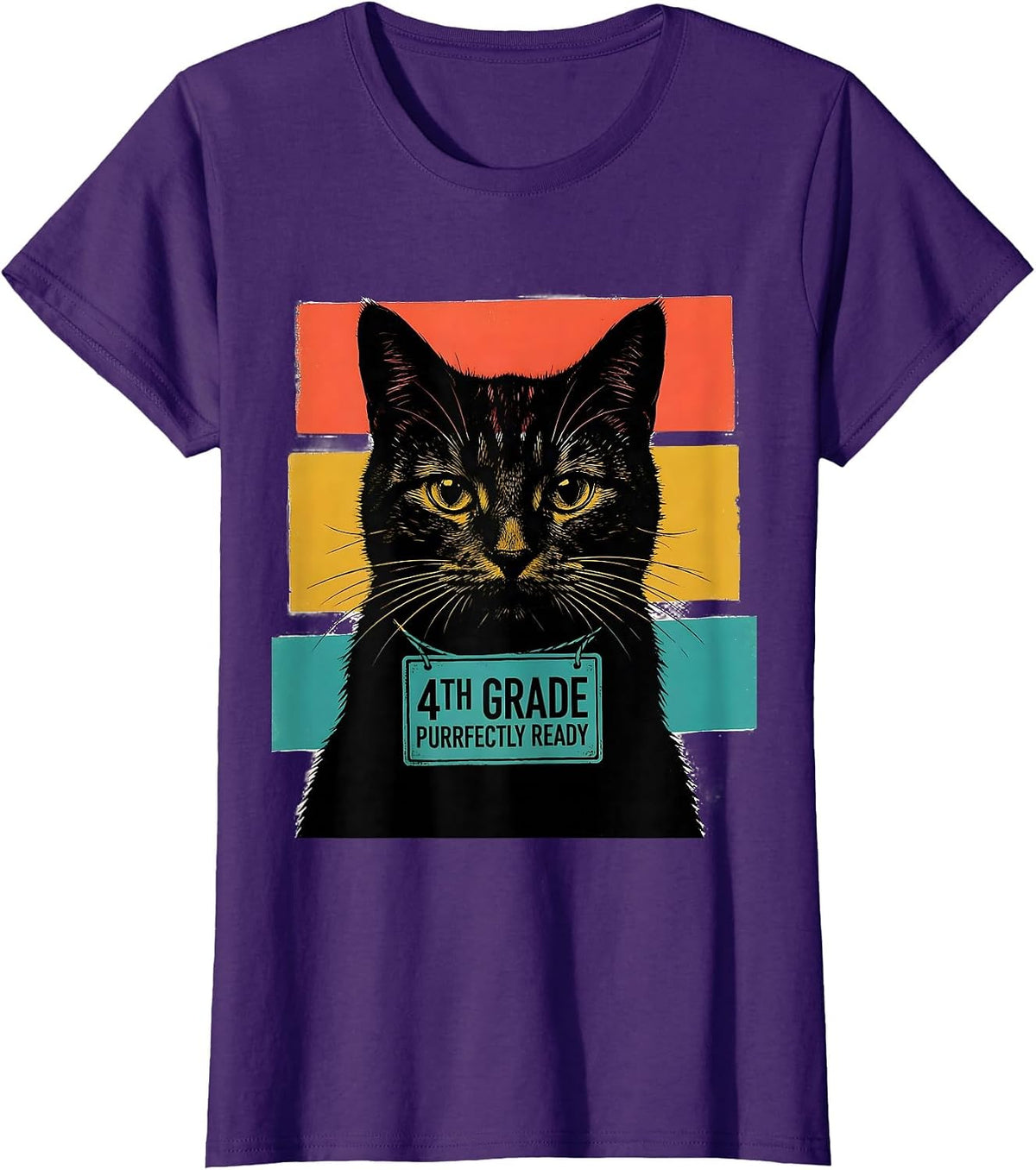 Women's 4th Grade Purrfectly Ready Cute Cat Back To School Girls T-Shirt - Purple