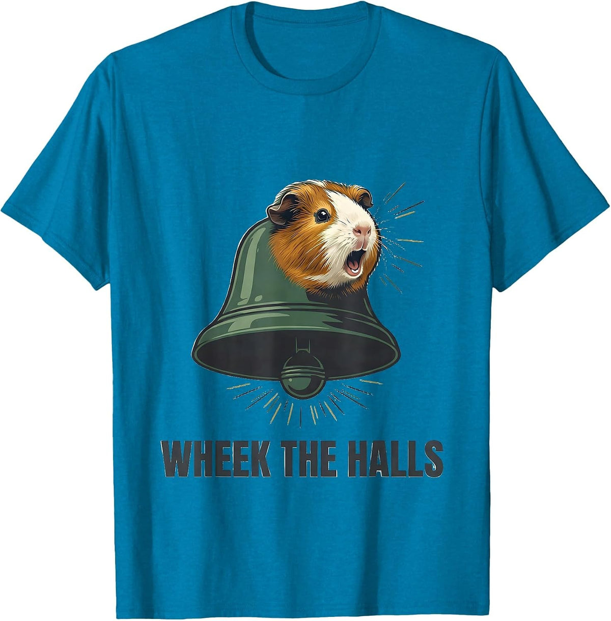 Wheek The Halls Funny Guinea Pig Christmas Pet Lover Humor T-Shirt - Sapphire Blue