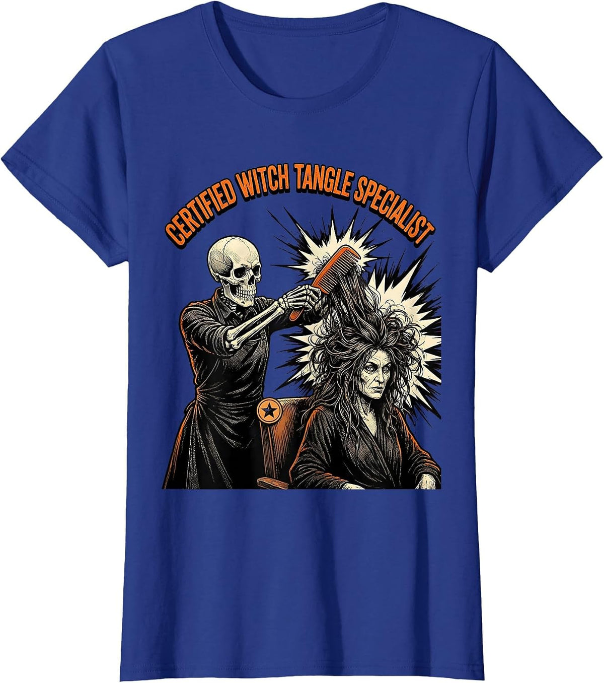 Women's Certified Witch Tangle Specialist Comic Book Skeleton T-Shirt - Royal Blue