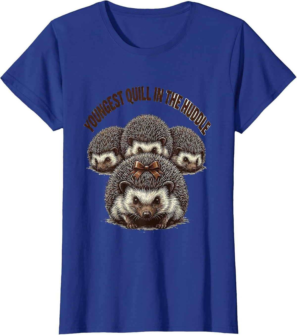 Women's Youngest Quill In The Huddle Cute Hedgehog Christmas Humor T-Shirt - Royal Blue