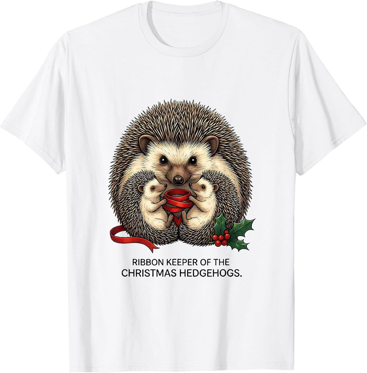 Men's Ribbon Keeper Of The Christmas Hedgehogs Cute T-Shirt - White