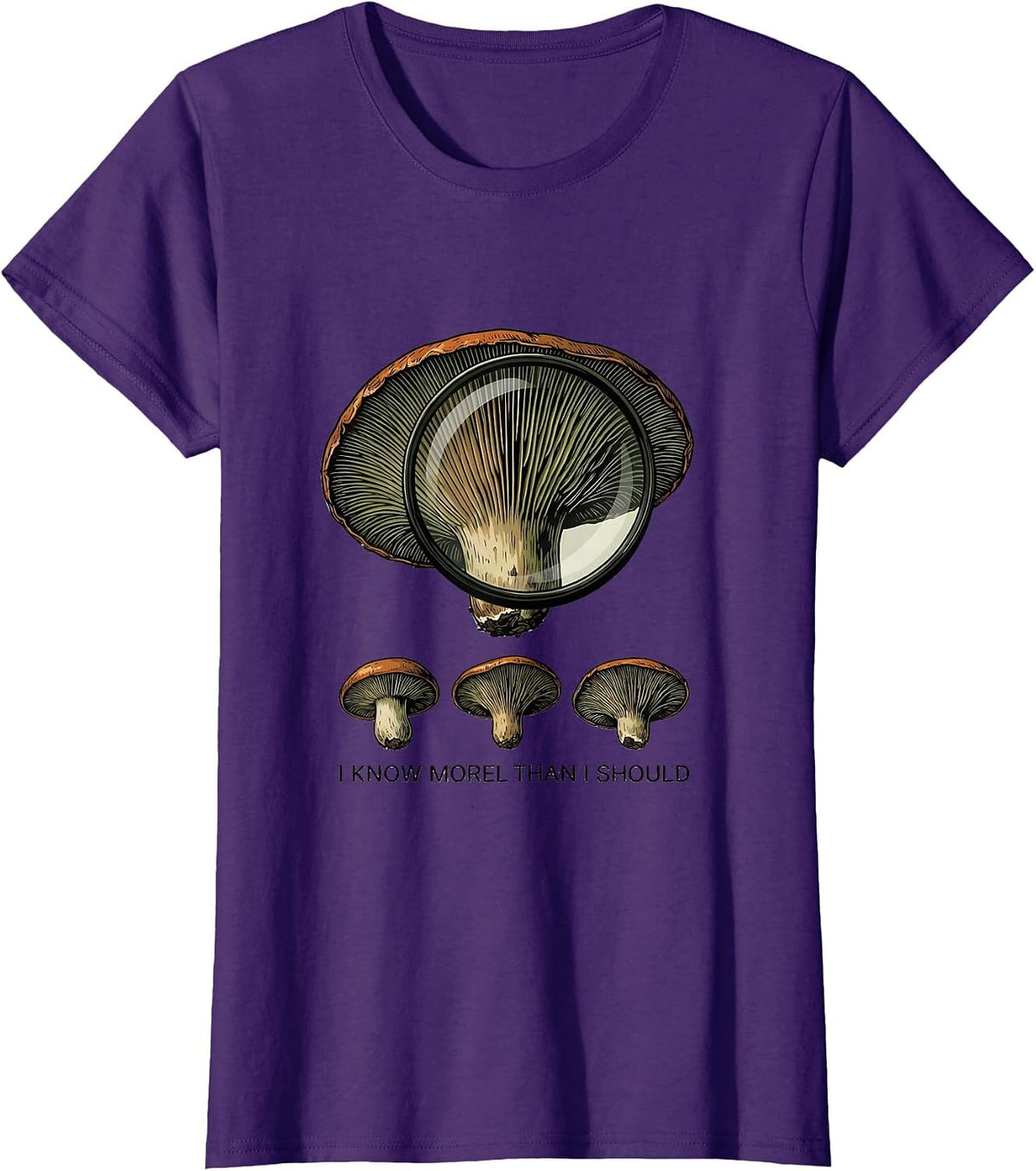 Women's I Know Morel Than I Should Funny Mushroom Forager Retro T-Shirt - Purple