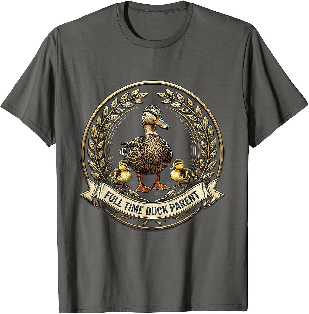 Men's Full Time Duck Parent Funny Duck Lover Design T-Shirt - Asphalt Grey