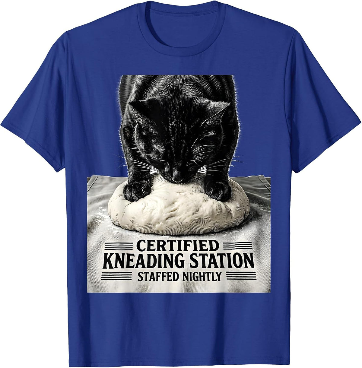 Men's Certified Kneading Station Staffed Nightly Cat Lover T-Shirt - Royal Blue
