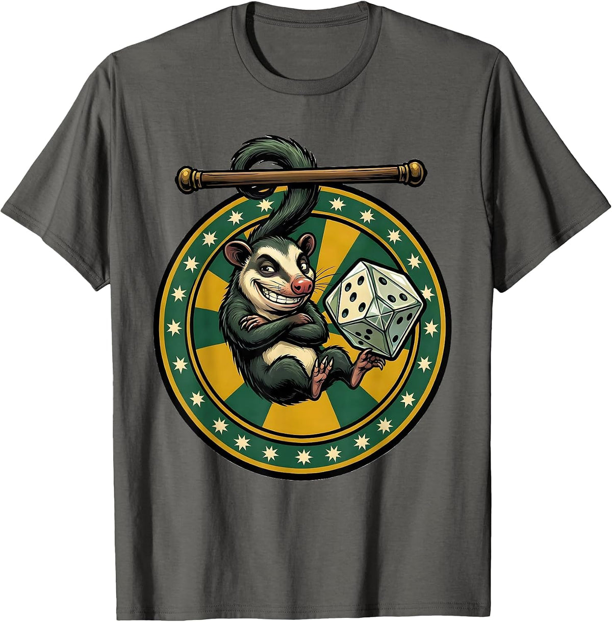 Cartoon Opossum Twenty-Sided Die Meme Humor T-Shirt - Asphalt Grey