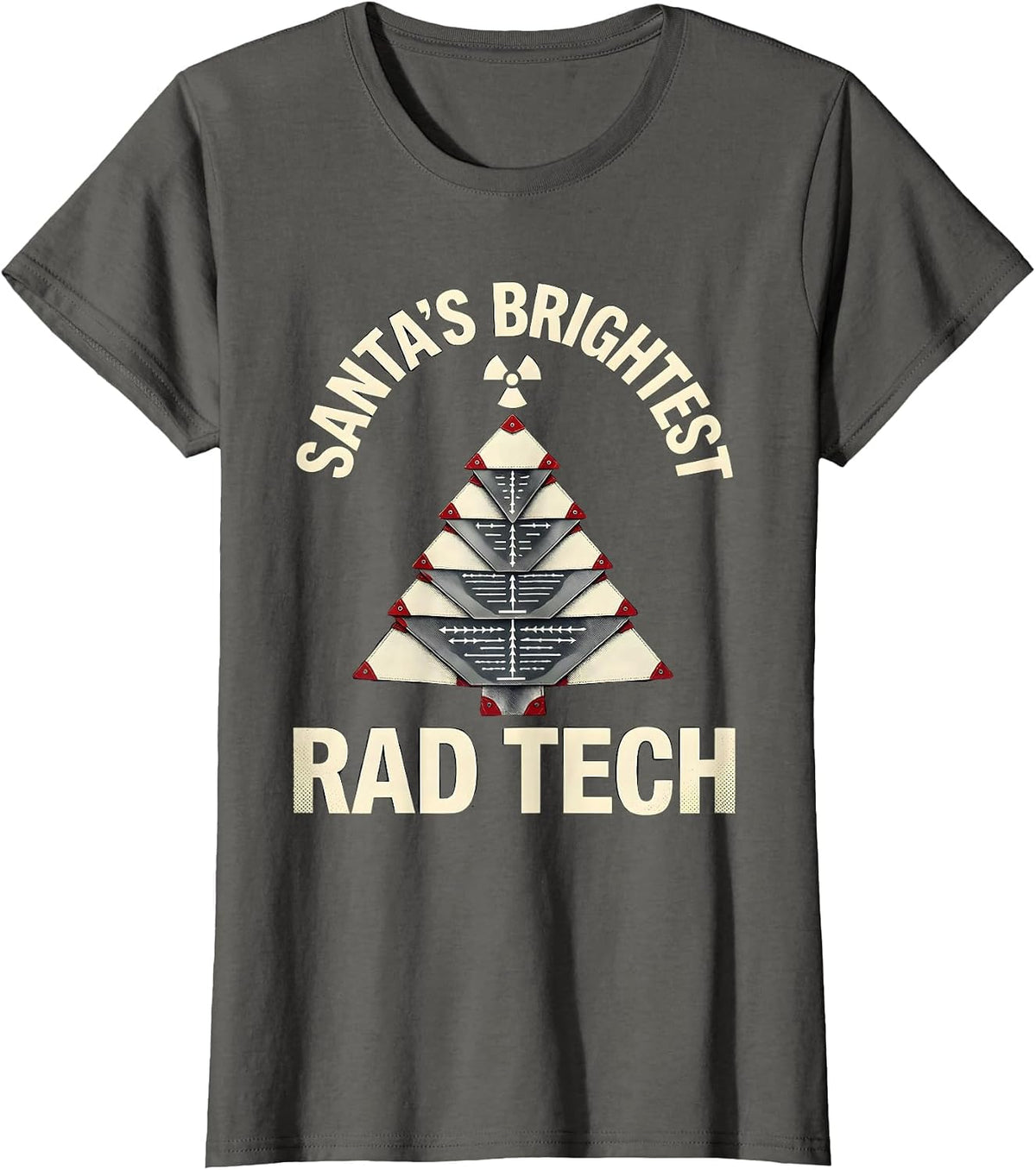 Women's Santa's Brightest Rad Tech Funny Radiology Tech Christmas T-Shirt - Asphalt Grey