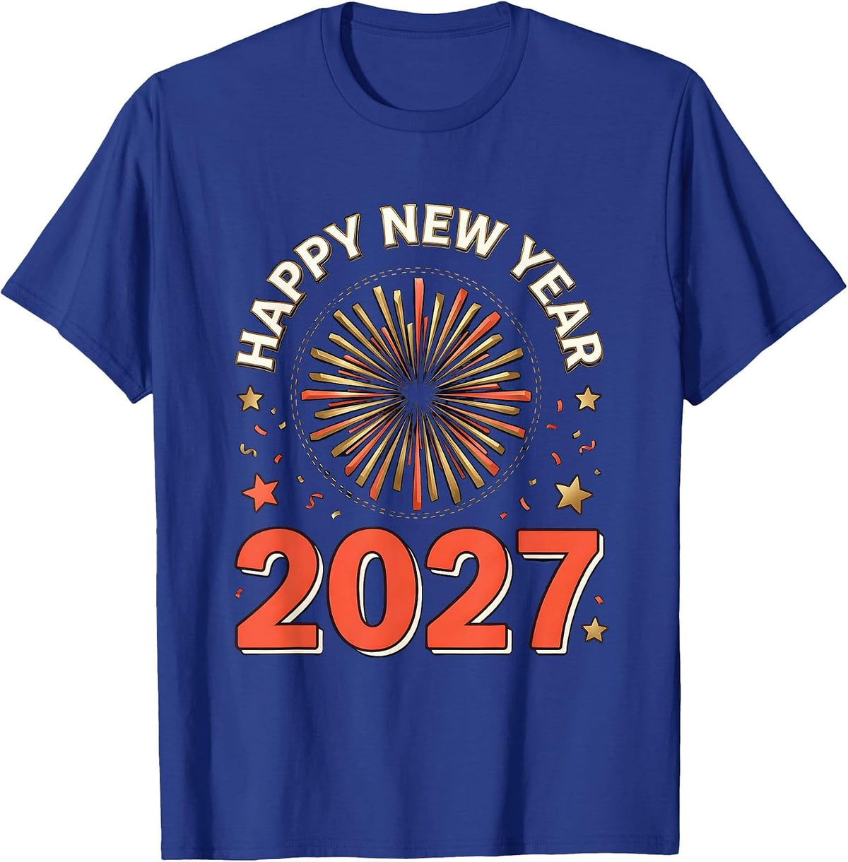 Men's Happy New Year 2027 Symmetrical Fireworks Party Keepsake T-Shirt - Royal Blue