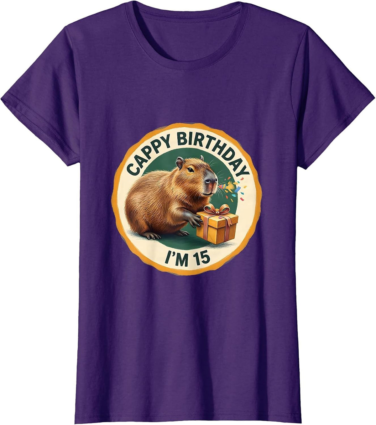 Cappy Birthday I'm 15 Funny Capybara Birthday Meme Gift T-Shirt - Purple