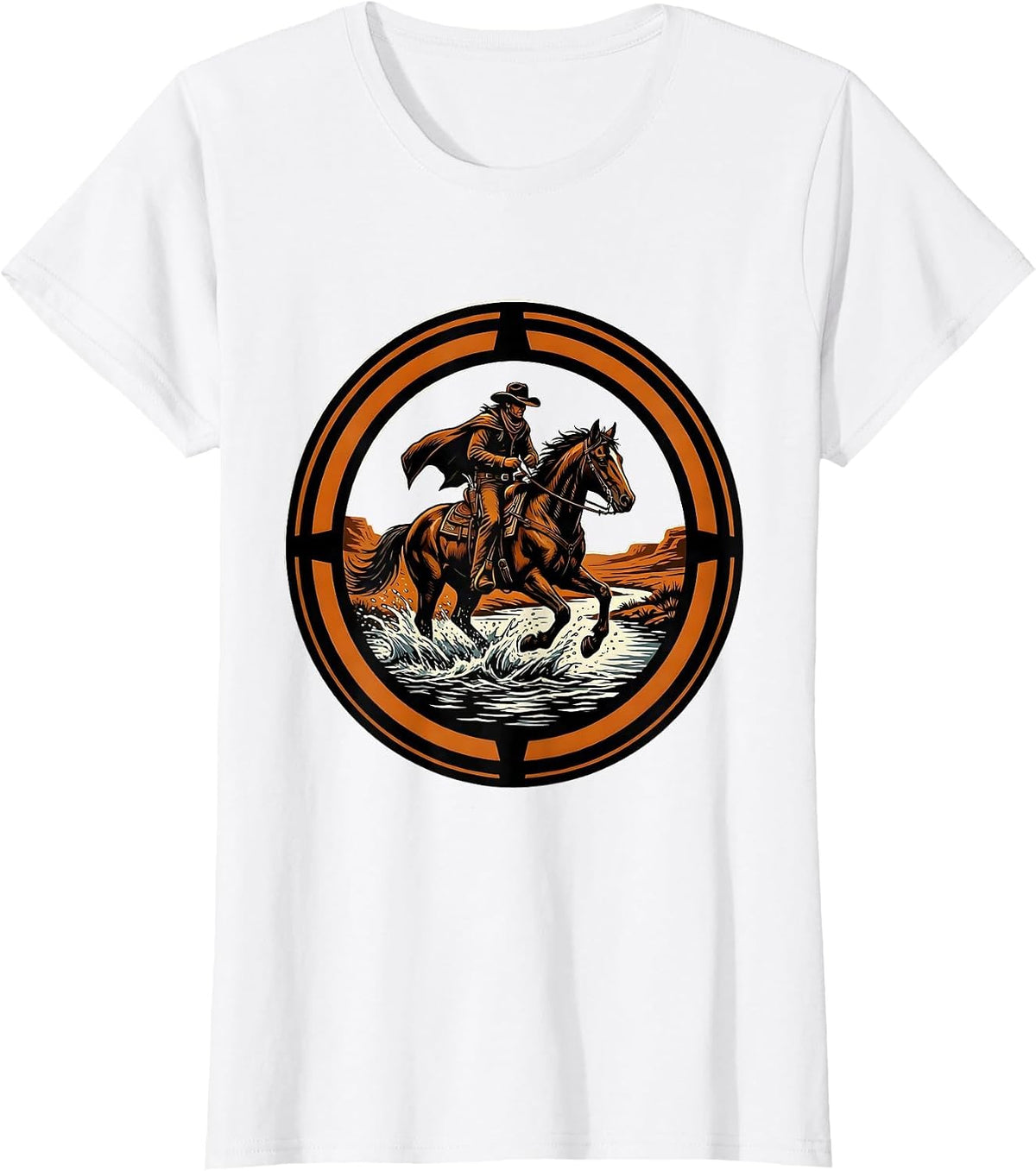 Women's Cowboy River Crossing Western Horse Riding Graphic T-Shirt - White