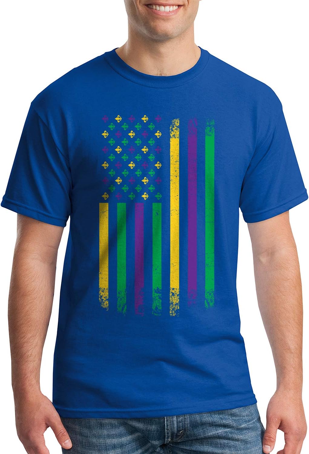 Threadrock Men's Mardi Gras American Flag T-Shirt - Royal Blue